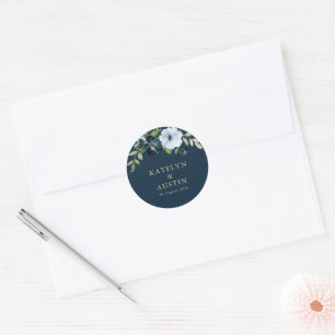 Bloemenmarine & gouden bruiloft ronde sticker