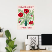 Bloemenmarkt Abstracte retro papaver Poster (Thuiskantoor)