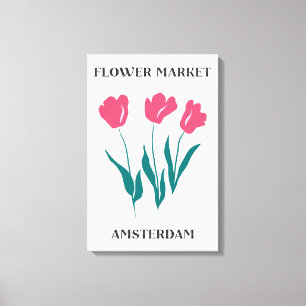 Bloemenmarkt Amsterdam Roze Tulpen Bloemstuk Canvas Afdruk