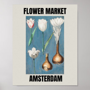 Bloemenmarkt Amsterdam Vintage Tulp Poster