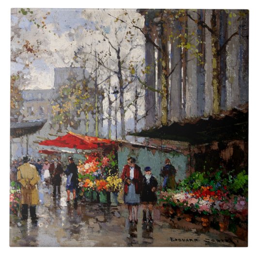Bloemenmarkt bij La Madeleine Tegeltje (Voorkant)