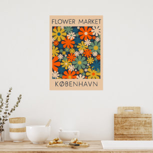 Bloemenmarkt Kopenhagen Deense Retro Bloemenkunst Poster