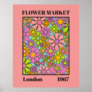 Bloemenmarkt Londen 1967 Kleurrijke Retro Floral Poster
