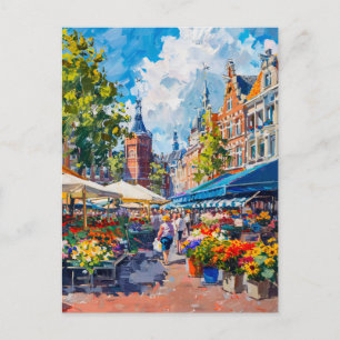 Bloemenmarkt met Historische Gebouwen Fantasie Pij Briefkaart