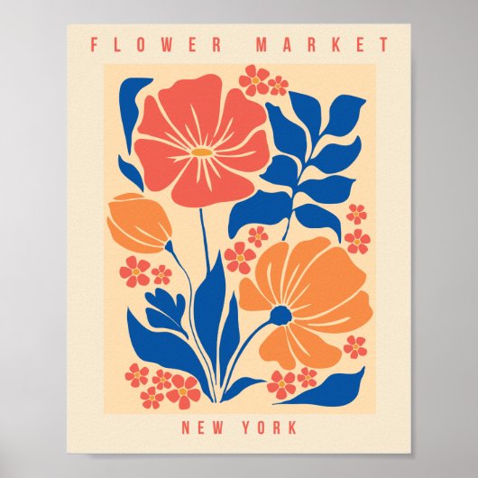 Bloemenmarkt New York Retro Bloemenprint Poster (Voorkant)