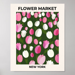 Bloemenmarkt New York Tulpen Nacht Poster