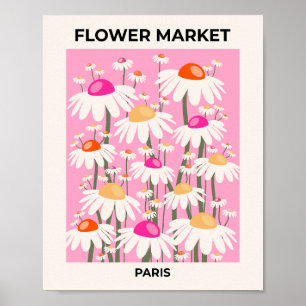 Bloemenmarkt Parijs Roze Retro Floral Poster