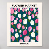 Bloemenmarkt Praag Tulpen Navy blauw en roze Poster (Voorkant)