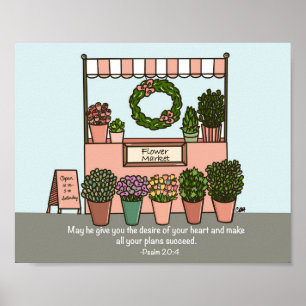 Bloemenmarkt Psalm 20:4 Digitale Kunstdruk Poster