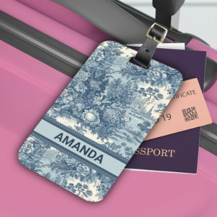  bloemenmeer Blauw toile de jouy monogram Bagagelabel