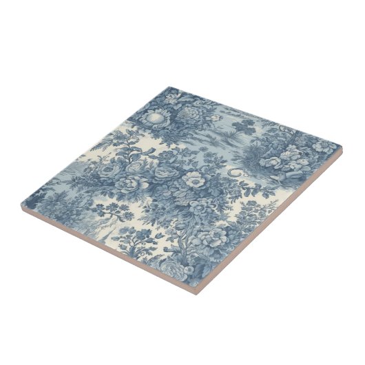  bloemenmeer Blauw toile de jouy monogram Tegeltje (Zijkant)