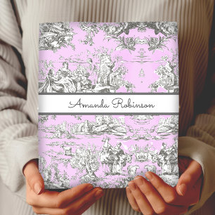  bloemenmeertje roze toile de jouy monogram inpakpapier vel