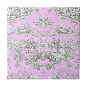  bloemenmeertje roze toile de jouy monogram tegeltje