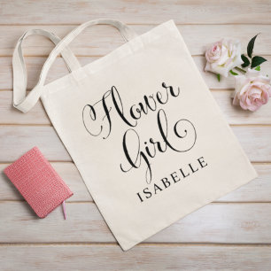 Bloemenmeisje Black Script Personalized Wedding Tote Bag