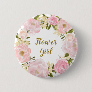 Bloemenmeisje Blush Pink Floral Round Badge Ronde Button 5,7 Cm
