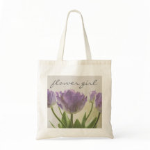 Bloemenmeisje canvas tas met paarse trouwtulpen