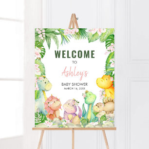 Bloemenmeisje dinosaurus Baby shower welkom Poster