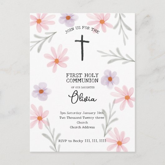 Bloemenmeisje eerste communie briefkaart (Voorkant)