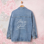 Bloemenmeisje Elegante Script Naam Bruiloft Partij Denim Jacket