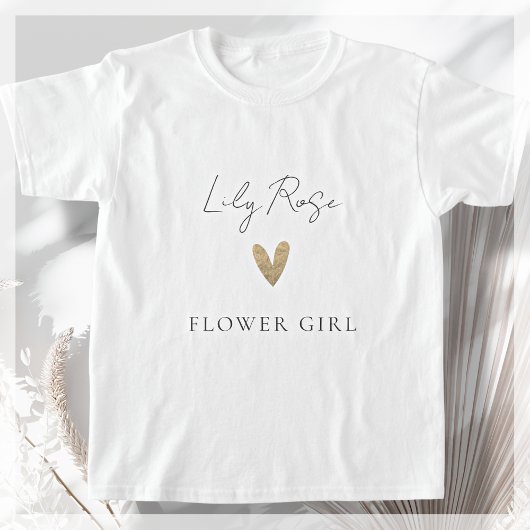 Bloemenmeisje Gold Heart Modern Script T-shirt
