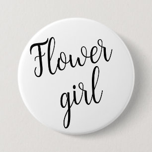 Bloemenmeisje Knop – Zwarte Script Ontwerp Ronde Button 7,6 Cm