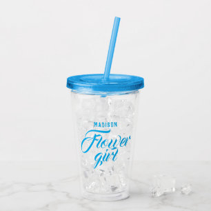 Bloemenmeisje Naam Blue Minimal Modern Wedding Gif Acryl Drinkbeker