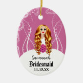 Bloemenmeisje of Bridesmaid Pink Redhead Wedding Keramisch Ornament (Voorkant)