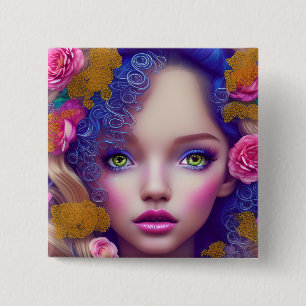 Bloemenmeisje Princess Geïnspireerd door de Oekraï Vierkante Button 5,1 Cm