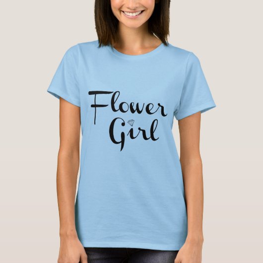 Bloemenmeisje Retro Script Black op blauw T-shirt (Voorkant)