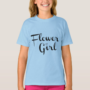 Bloemenmeisje Retro Script Black op blauw T-shirt
