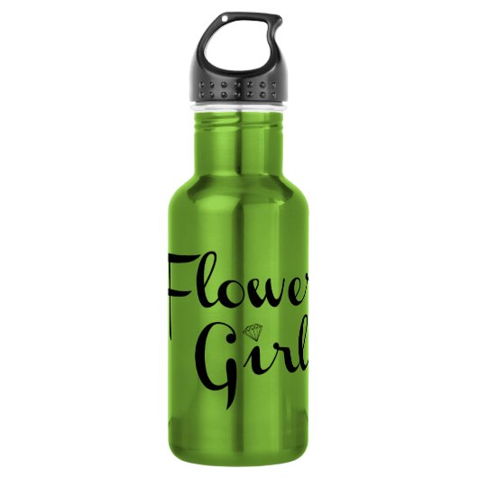 Bloemenmeisje Retro Script Black op groen Waterfles (Voorkant)
