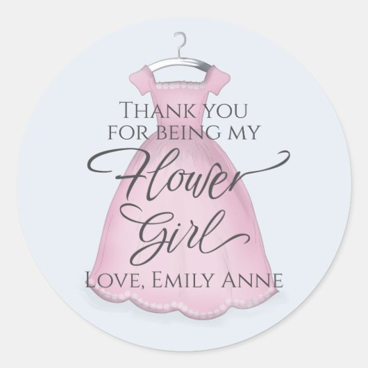 Bloemenmeisje Schattige Blush Pink gepersonaliseer Ronde Sticker (Voorkant)