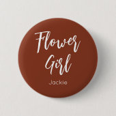 Bloemenmeisje Terracotta Brown Wedding Button (Voorkant)