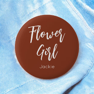 Bloemenmeisje Terracotta Brown Wedding Button