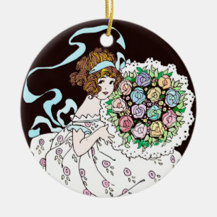 Bloemenmeisje uit de jaren 1920 met Bouquet-kerami Keramisch Ornament