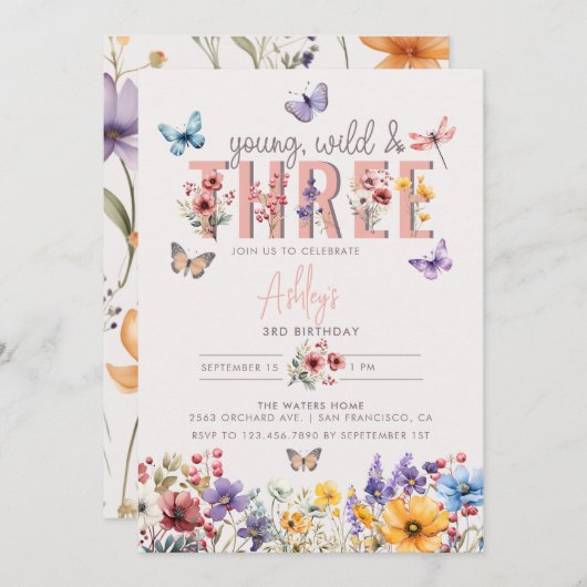 Bloemenmeisje Verjaardag | 3e verjaardag Kaart (Voorkant / Achterkant)