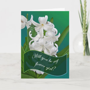 Bloemenmeisje vraagt witte hyacint kaart