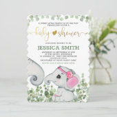 Bloemenmeisje Waterverf Elephant Baby shower Kaart (Staand voorkant)