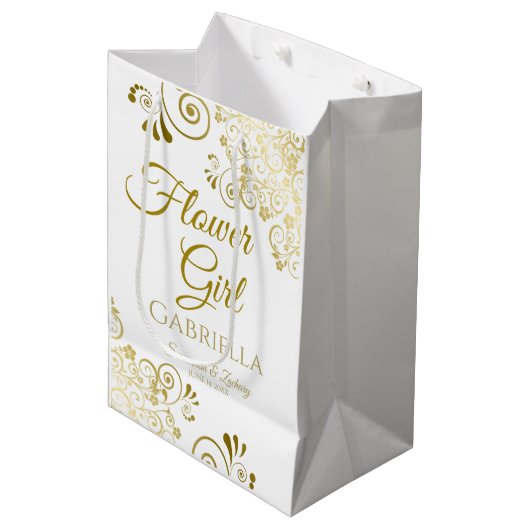 Bloemenmeisje Wedding Gift Bag - Middelgroot Medium Cadeauzakje (Voorkant Gekanteld)