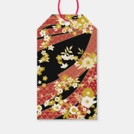 Bloemenmix Kimono patroon Cadeaulabel
