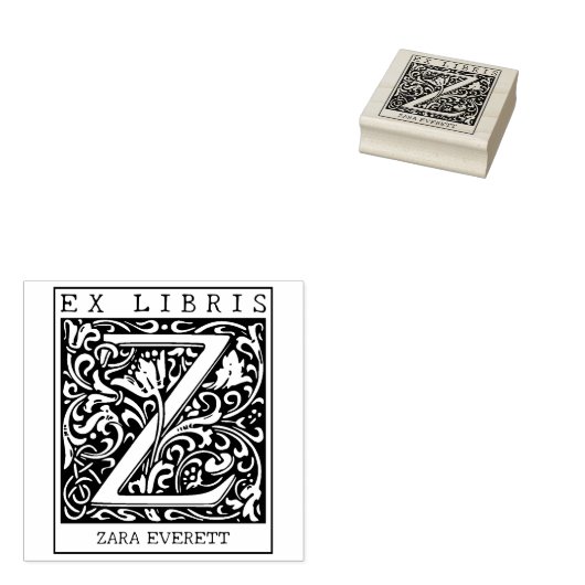 bloemenmonogram Briefboek Ex libris Rubberstempel (Gestempeld)