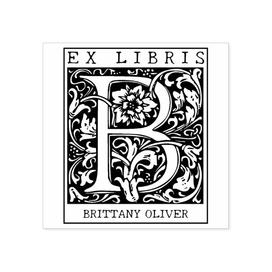 bloemenmonogram Briefboek Ex libris Rubberstempel (Afrduk)