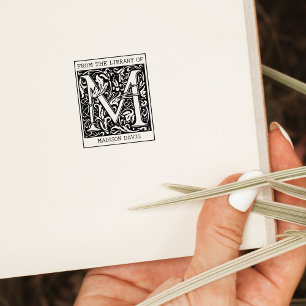  bloemenmonogram letter M uit de bibliotheek Rubberstempel