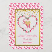 Bloemenmonogram Valentijnsdag met gouden hart (Voorkant / Achterkant)