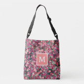 Bloemenmotief roze rode perzik monogram canvas tas (Achterkant)