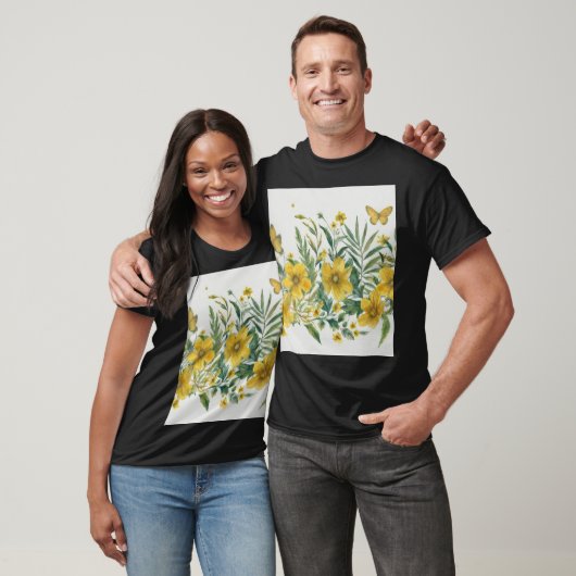 Bloemennaadloze horizontale rand met abstract t-shirt (Unisex)