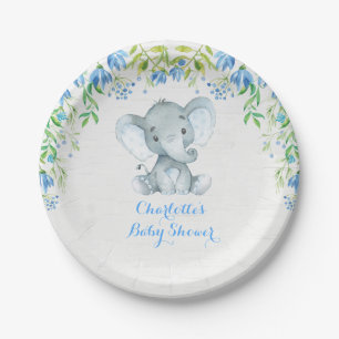 Bloemenolifant Baby Boy Shower Blue Party Bord