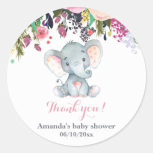 Bloemenolifant Baby shower blauw dank u voor uw gu Ronde Sticker