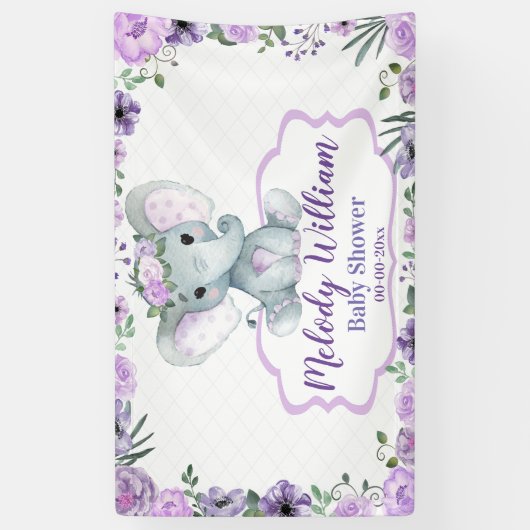 Bloemenolifant Paarse teken rustieke achtergrond d Spandoek (Verticaal)