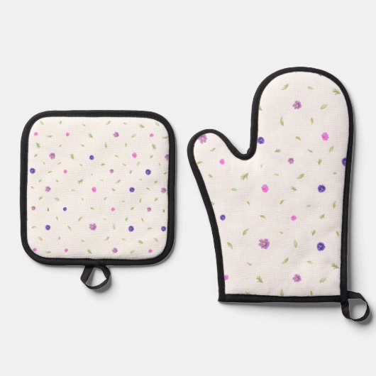 Bloemenoven Mitt en Pot Holder Set – Keuken Gift (Voorkant)